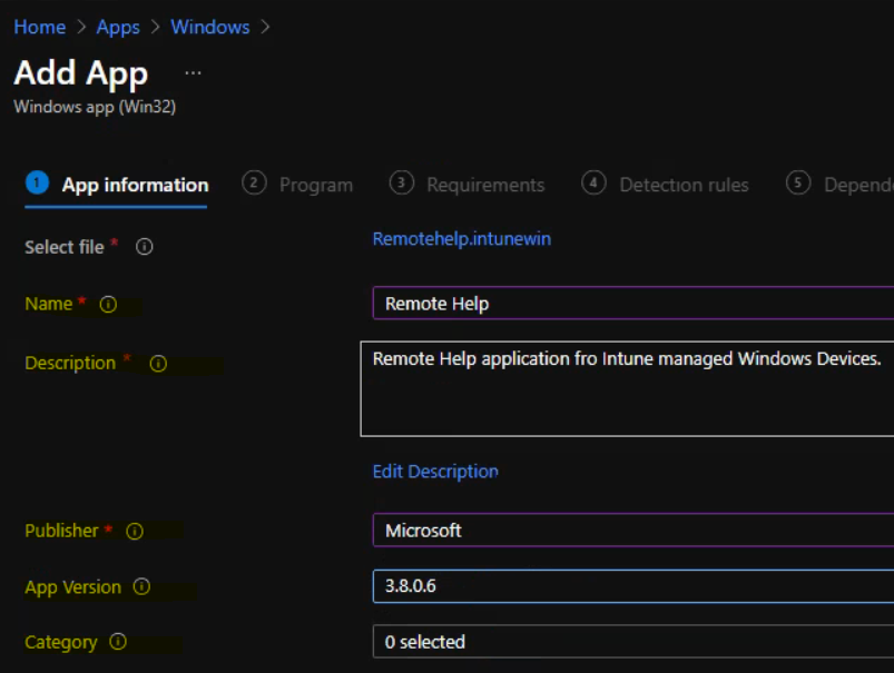 Install Intune Remote Help Application using Intune