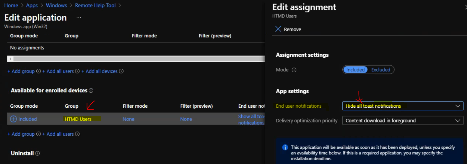 Install Intune Remote Help Application using Intune HTMD Community