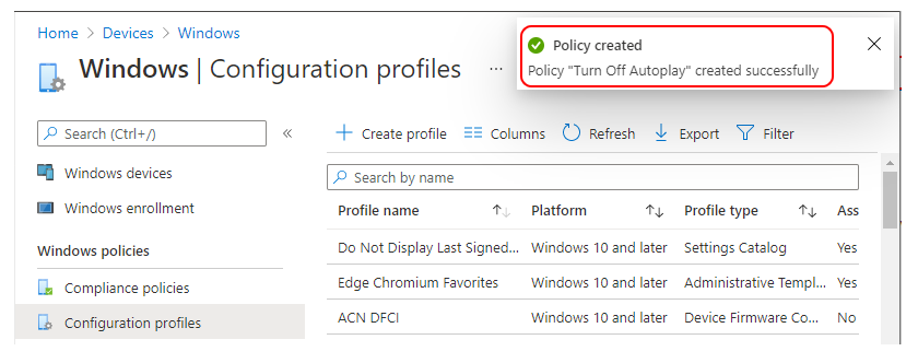 Policy "Turn Off Autoplay" created successfully
