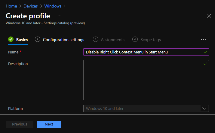 Disable Right Click Context Menu from Start Menu Using Intune 2