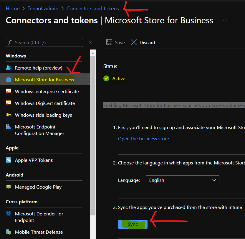  Sync Intune and Microsoft Store for Business (MSfB) 