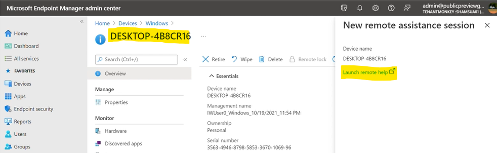 End User Experience of Remote Help Solution from MEM Intune