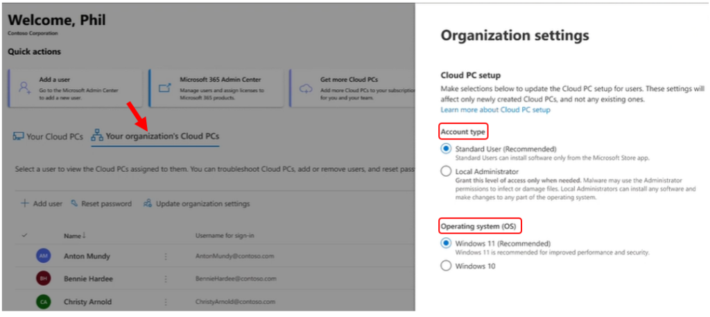 Windows 365 New Features - Organization settings Credit Microsoft 