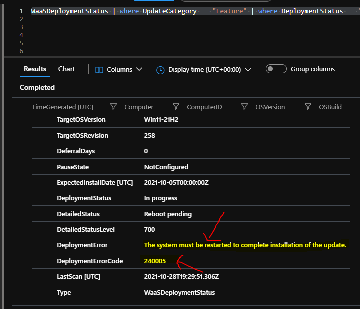 Find out Feature Update deployment Issues using Log Analytics Queries