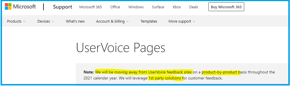 Microsoft Feedback UserVoice for Intune SCCM Dead