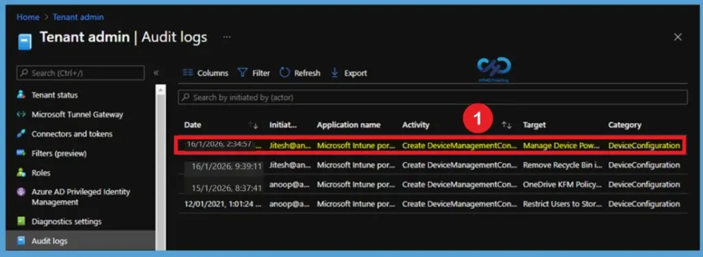 Intune Audit Logs Track Who Created Deleted Device Configuration using Intune- Fig.4