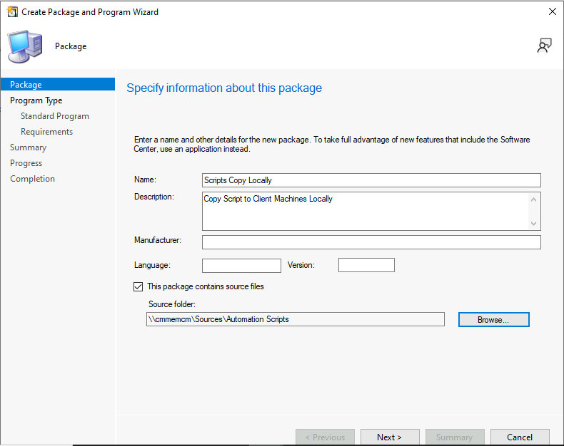 Specify General Information - Copy Files to Client Machines Using SCCM