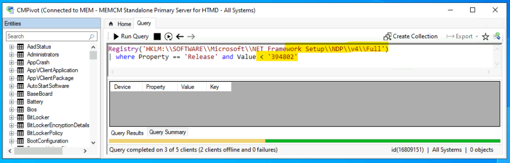 Dot Net Version Details using SCCM CMPivot Query