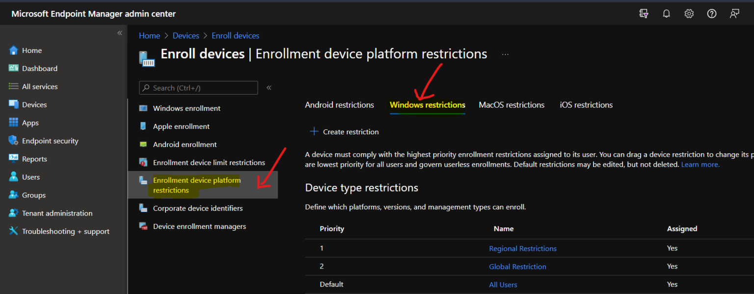 Intune Device Type Restrictions