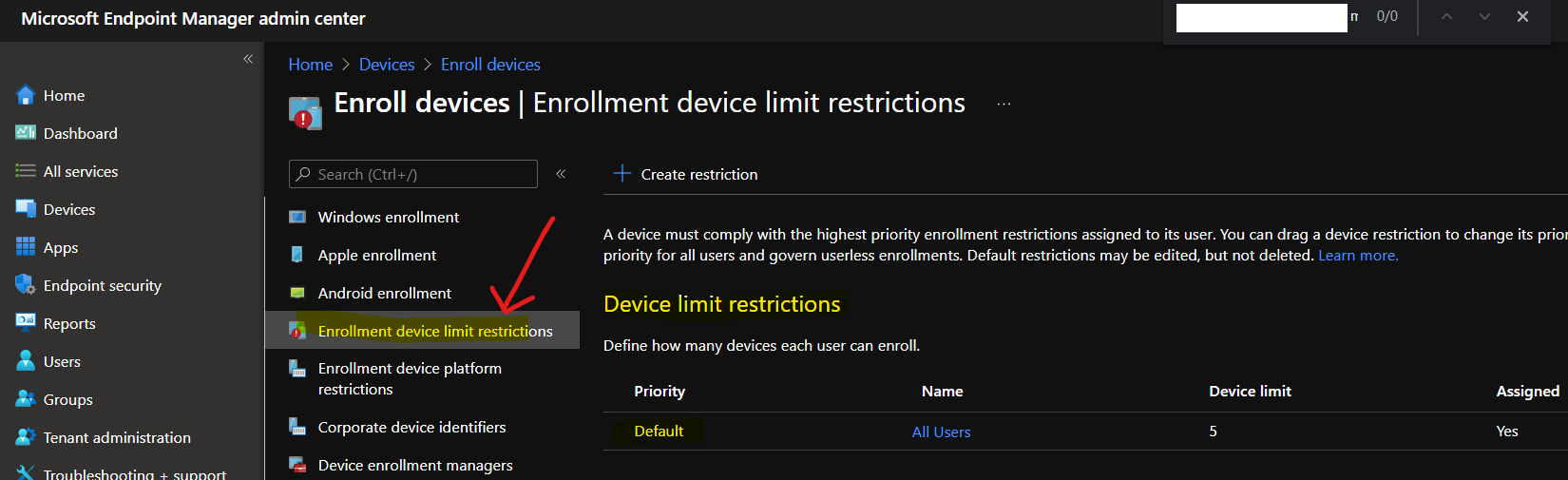 Differences Between Intune Enrollment Restriction Device Restriction