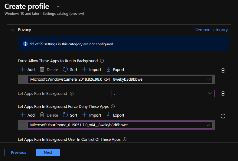 Configure Package Family Name for Apps - Control Running Background Windows Apps Using Intune