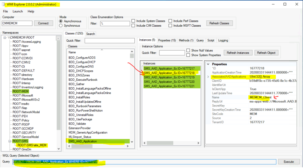 Use WMI Explorer to Find WMI Query for Azure AD Apps