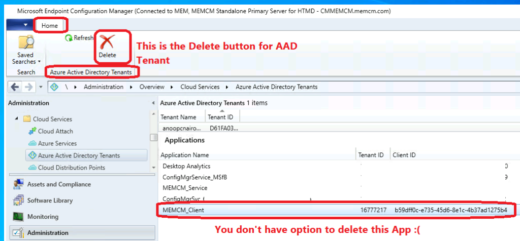  Remove Azure AD Apps from SCCM Console 