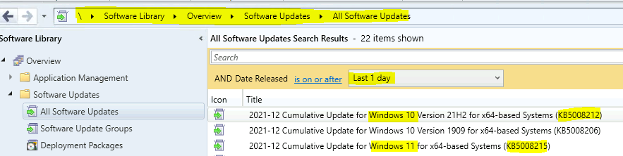 Use SCCM Intune to Patch KB5008212 December 2021 Cumulative Update  KB5008215 