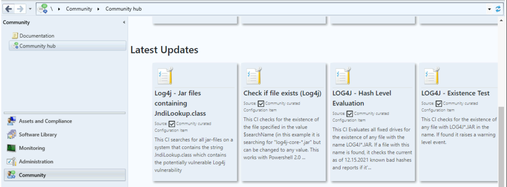 HTMD Newsletter from 13th to 17th December 2021 6 Find LOG4J Configuration Items ConfigMgr Community Hub 1