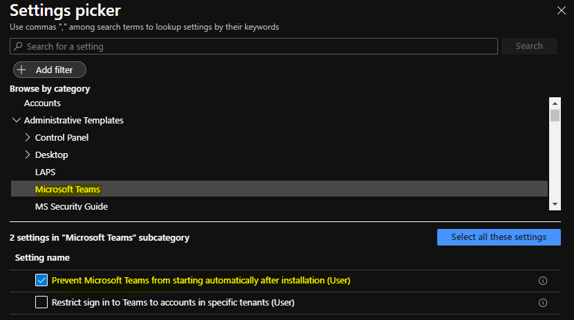 Administrative Templates > Microsoft Teams - Disable Microsoft Teams Auto Start Using Intune 
