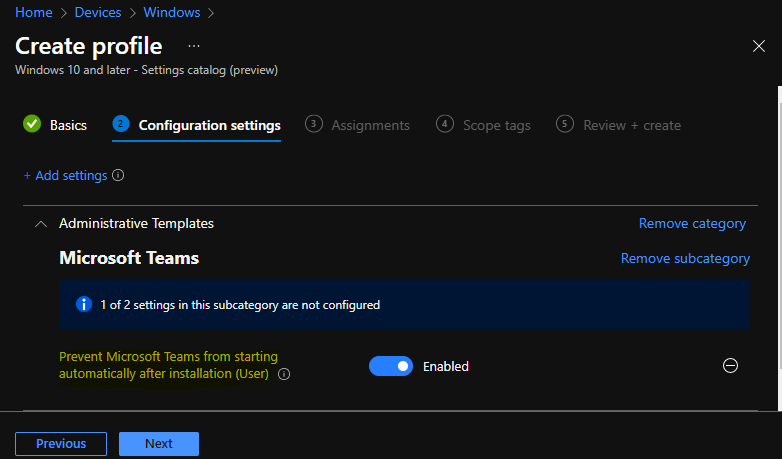 Set Prevent Microsoft Teams from starting automatically after installation (User) - Enabled