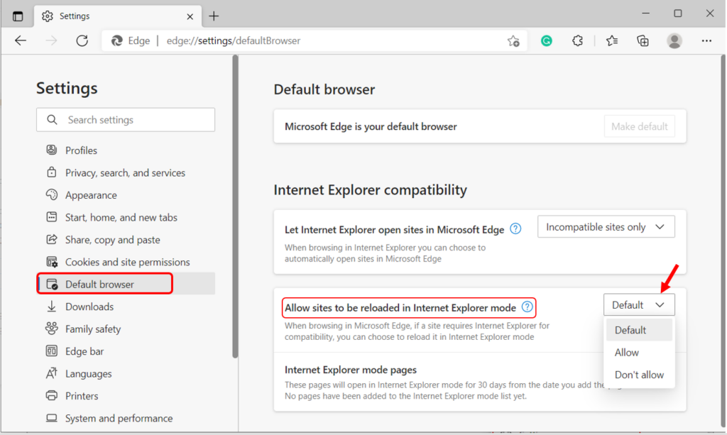 Enable Internet Explorer Mode in Microsoft Edge 2