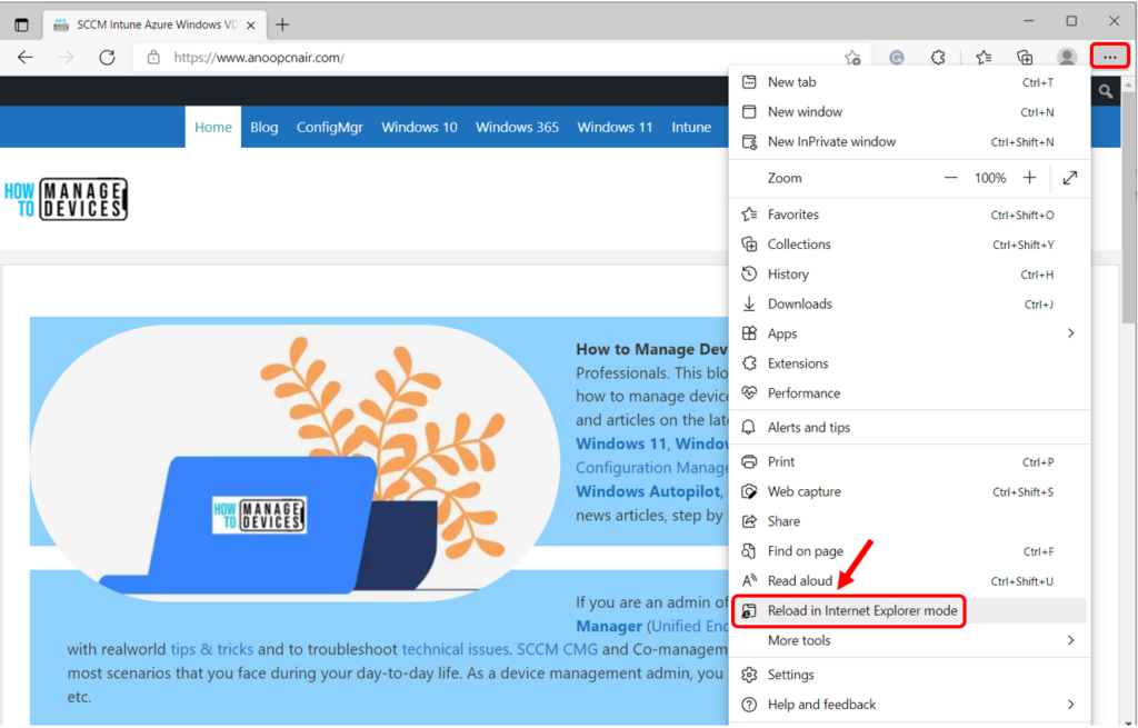 Reload in Internet Explorer mode - Configure Internet Explorer Mode in Microsoft Edge