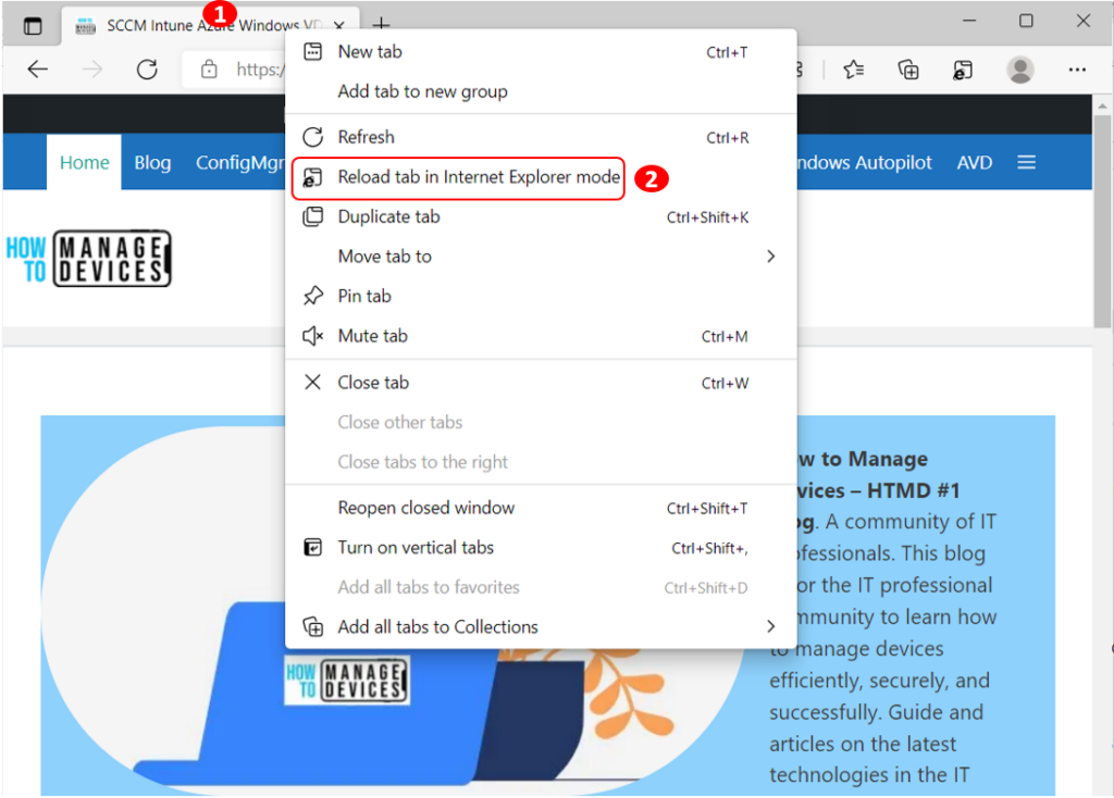 Reload tab in IE mode - Configure Internet Explorer Mode in Microsoft Edge