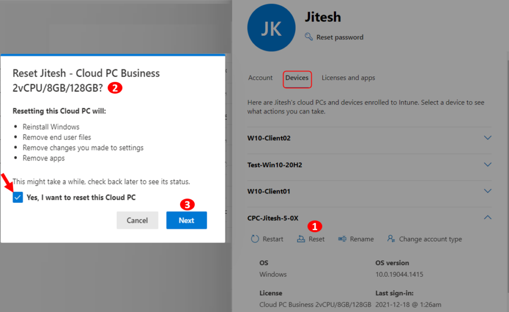 Reset Windows 365 Cloud PC Business Edition