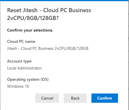 Remotely Manage Windows 365 Cloud PC Business Edition Admin Experience 8 Reset Windows 365 Cloud PC Business Edition