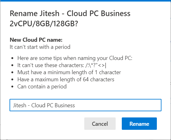 Remotely Manage Windows 365 Cloud PC Business Edition Admin Experience 10 Rename Windows 365 Cloud PC Business Edition