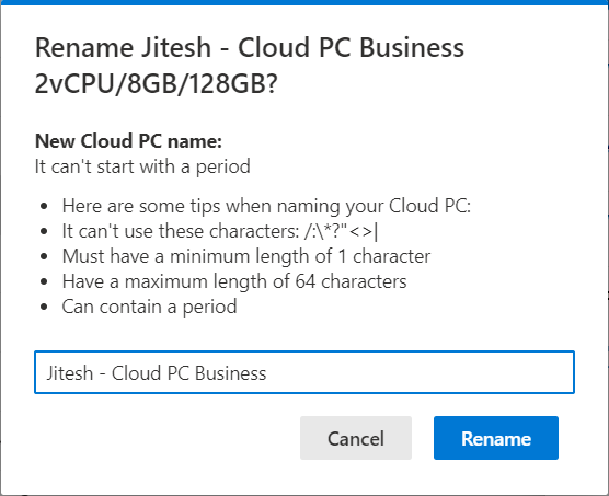 Rename Windows 365 Cloud PC Business Edition