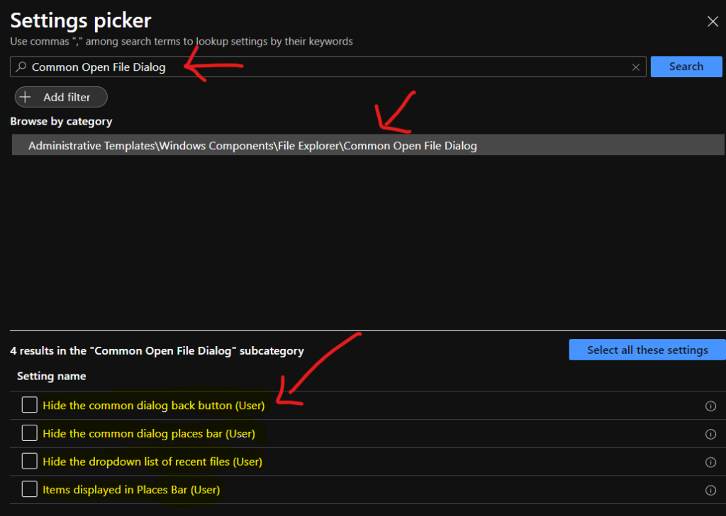 Intune Policy to Hide Items displayed in Places Bar - File Dialog  