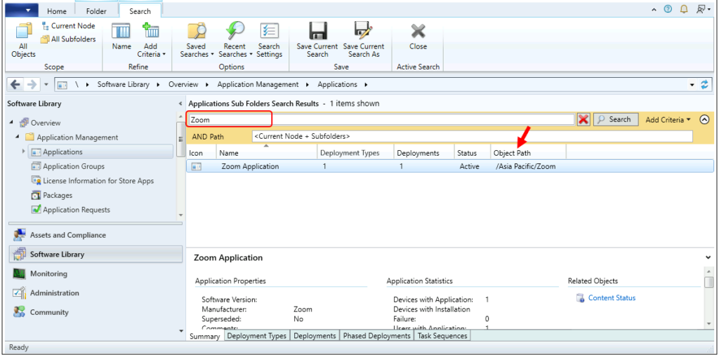 Find SCCM Applications Path in ConfigMgr Console