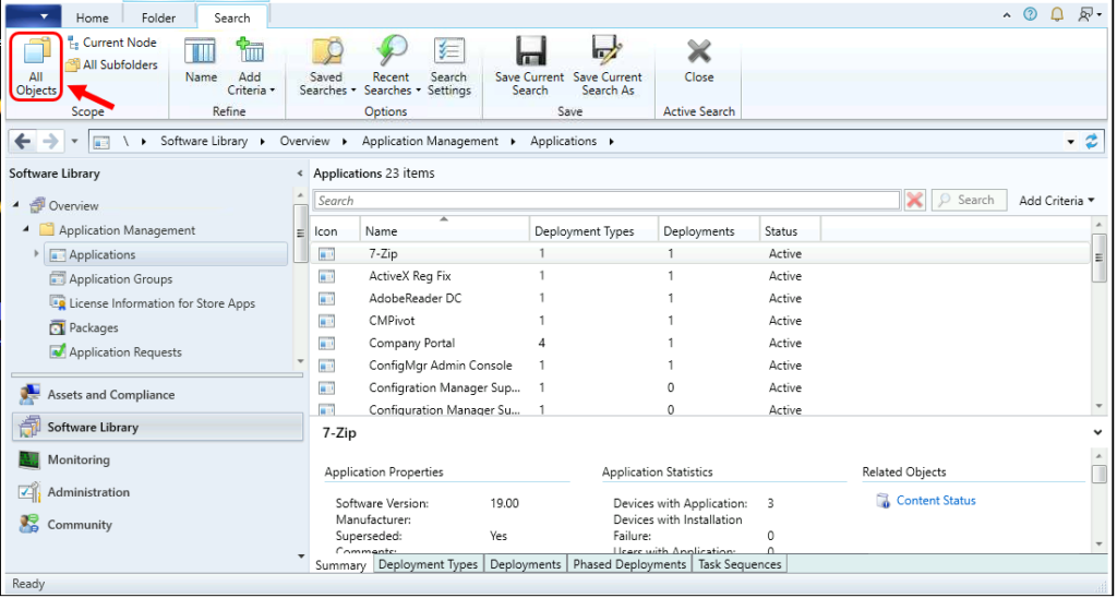 Find SCCM Applications Path in ConfigMgr Console