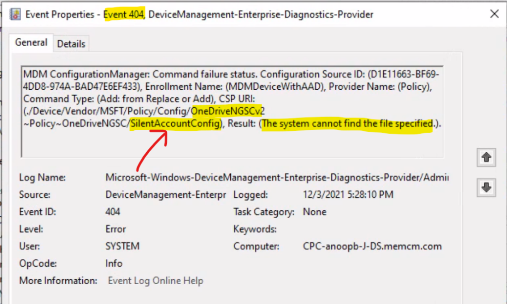 Errors in Event Logs - Event ID 404 - Move Known Folders to OneDrive