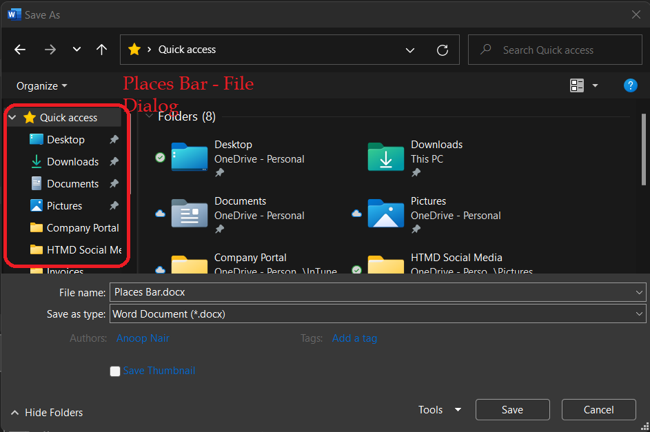  Hide Items displayed in Places Bar - Save File Dialog Box  Intune Policy to Hide Items displayed in Places Bar - File Dialog 