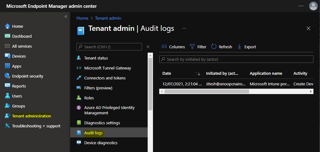 Intune Audit logs - Intune Audit Logs Track Who Created Deleted Device Configuration Policy