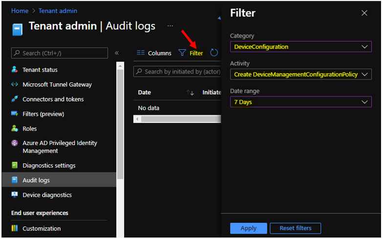 Intune Audit Logs Track Who Created Deleted Device Configuration Policy