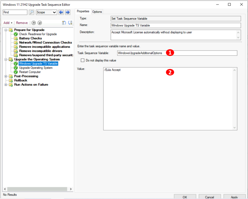 Specify Task Sequence Variable - FIX Windows 11 Upgrade Failed Error Code 0xC190010E 
