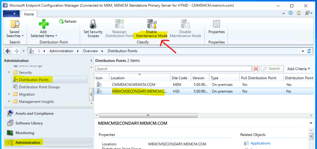 Enable SCCM Maintenance Mode for Distribution Point DPs Clients Primary Server 3 Enable SCCM Maintenance Mode for Distribution Point enable maintenance mode for SCCM Distribution Point
