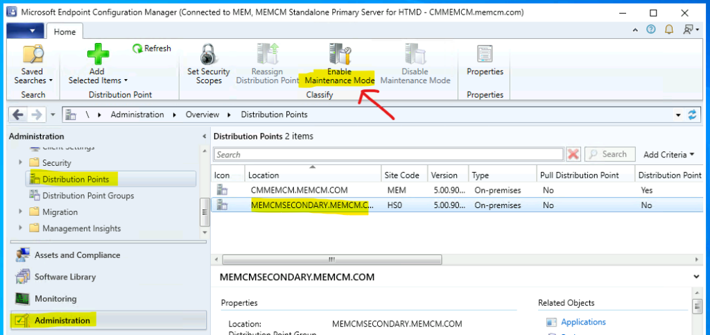 Enable SCCM Maintenance Mode for Distribution Point enable maintenance mode for SCCM Distribution Point