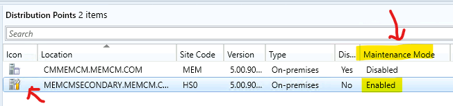 Enable SCCM Maintenance Mode for Distribution Point DPs Clients Primary Server 5 Enabled - enable maintenance mode for SCCM Distribution Point