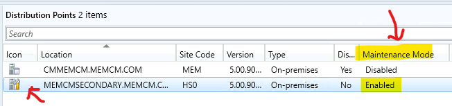  Enabled - enable maintenance mode for SCCM Distribution Point