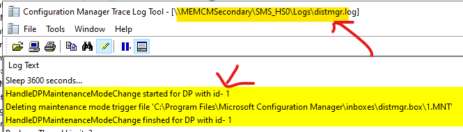 Log Files Related to SCCM Maintenance Mode for DPs