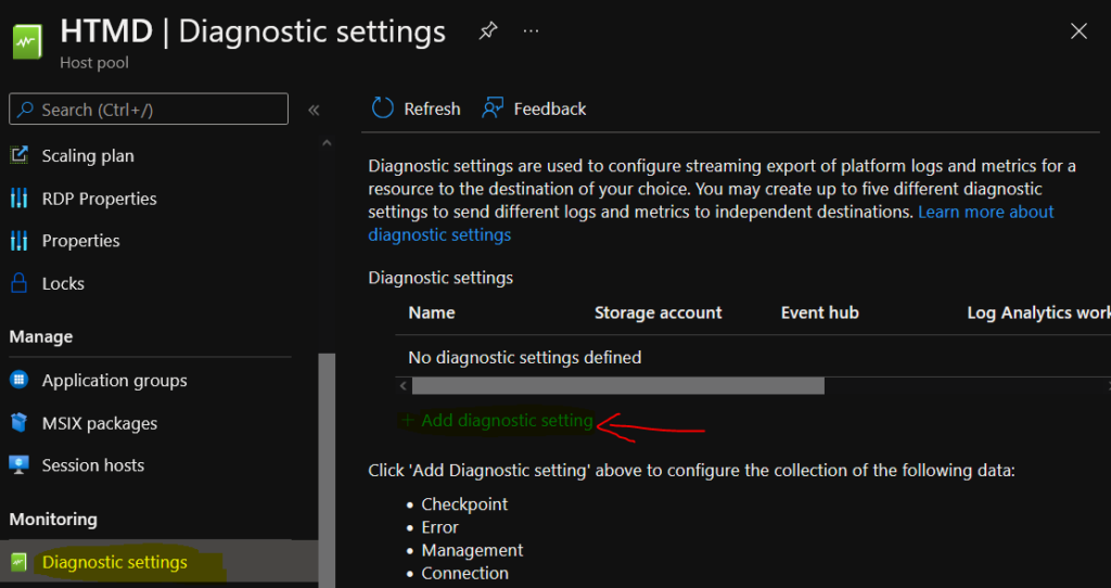 AVD Azure Monitor Diagnostic Settings Setup 1