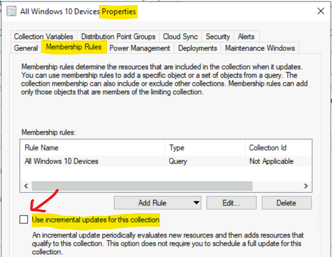 How to Disable SCCM Collection Incremental Updates