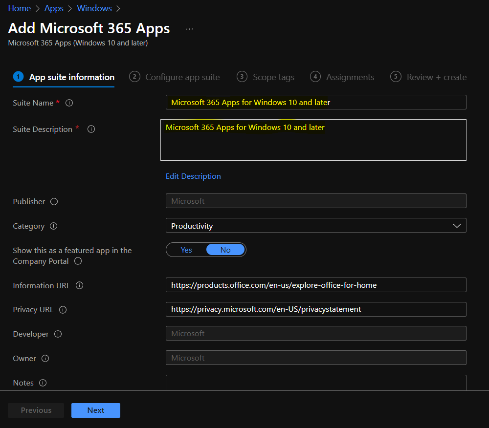 Intune Deploy office 365 Pro Plus Suite to Windows 11