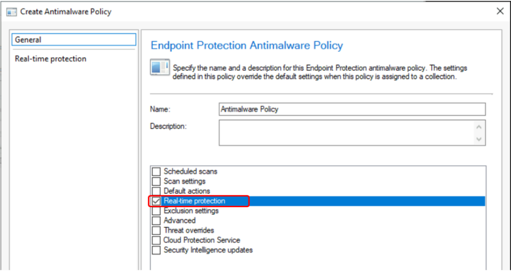 Select Real-time protection - Enable Audit Mode for PUA Detection in SCCM 