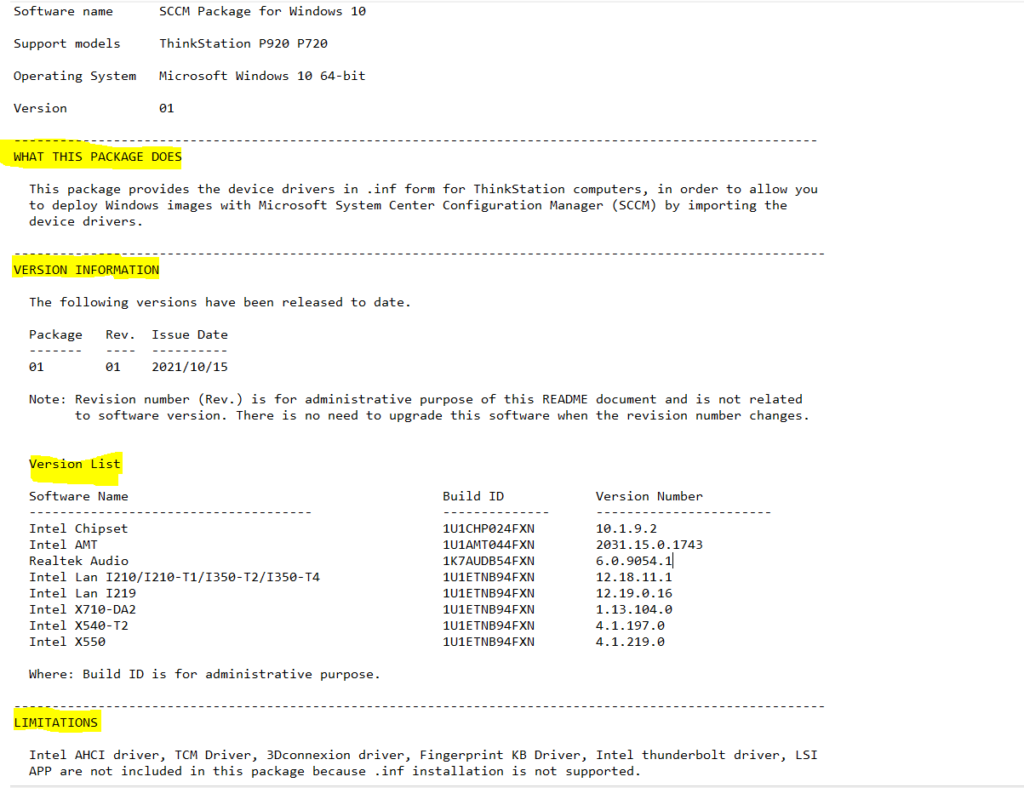 Download SCCM Driver Package for Lenovo