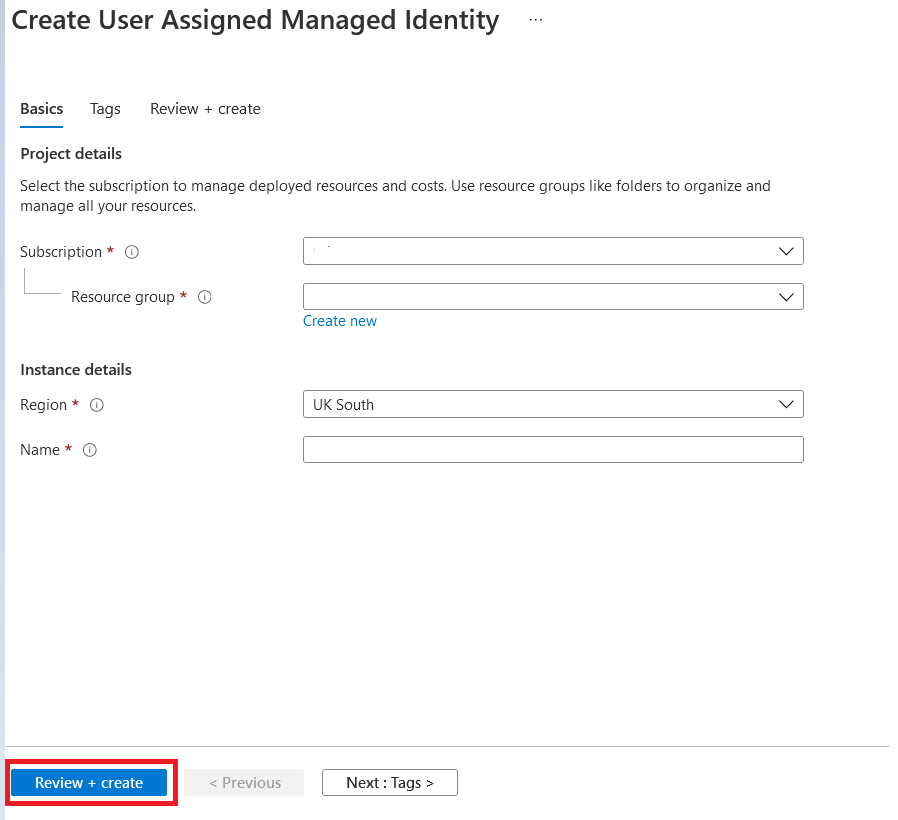 User Assigned Managed Identity Creation Page Use Managed Identities for Azure Resources