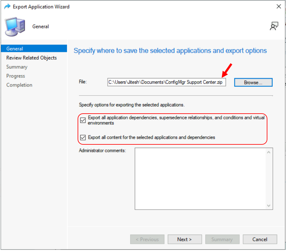 Export SCCM Application from Configuration Manager Console