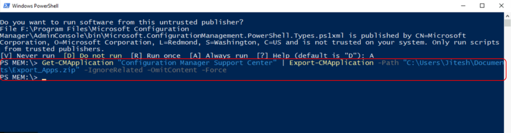 Export SCCM Application from Configuration Manager Console