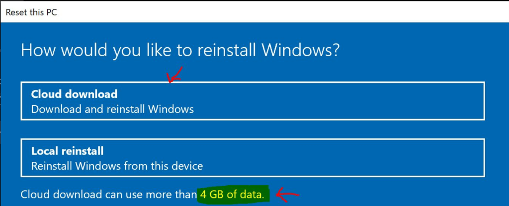 Cloud Download Windows 11 Reset with Keep My Files Option